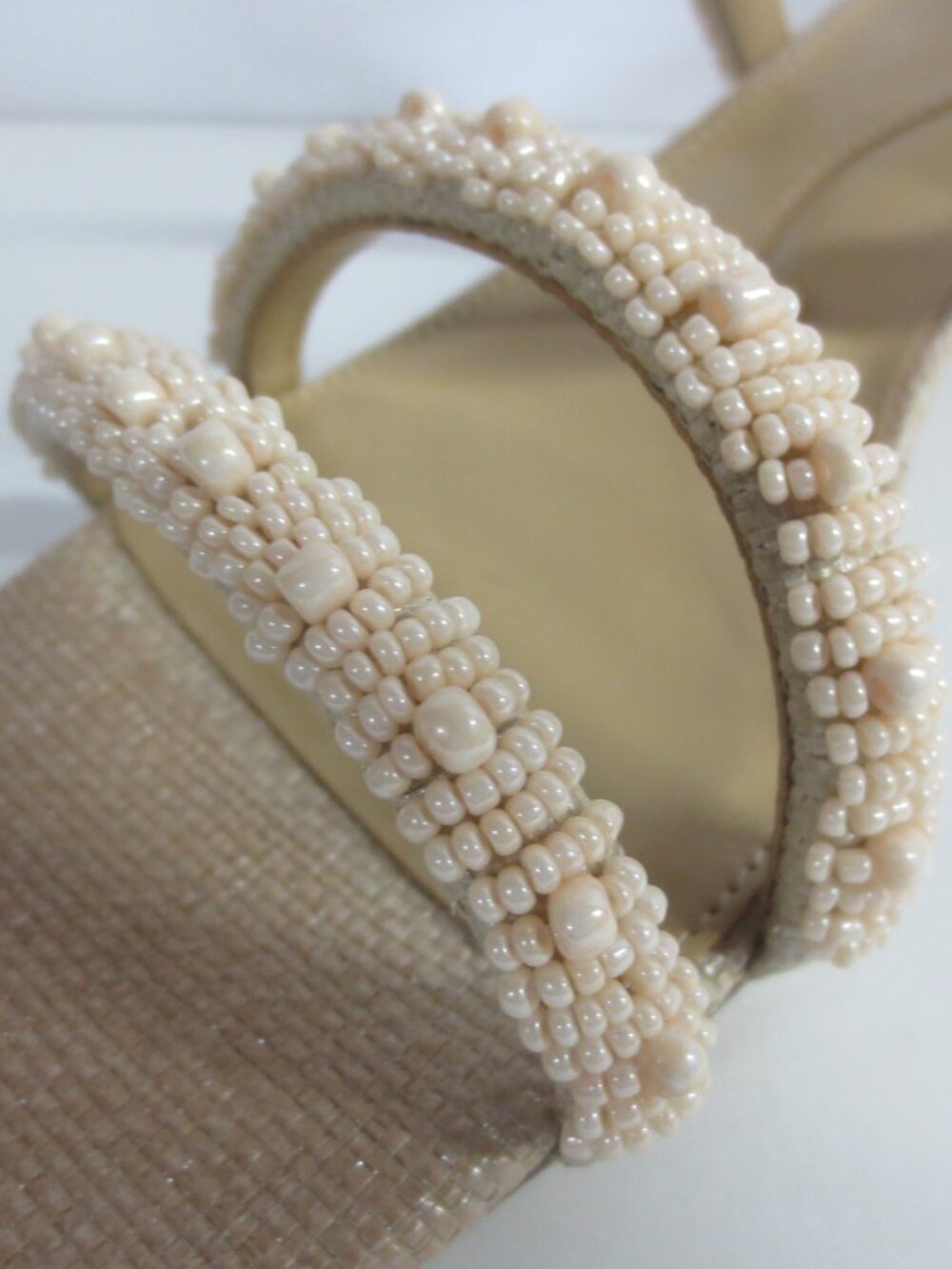 TALBOTS Maya Beaded Block Heel Sandals - Light Fawn - US 6M - Picture 2 of 6